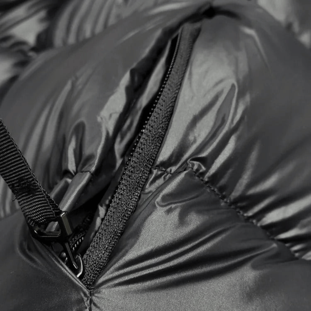 Women’s Long Waterproof Puffer Jacket with Hood and Quilted Insulation-Black