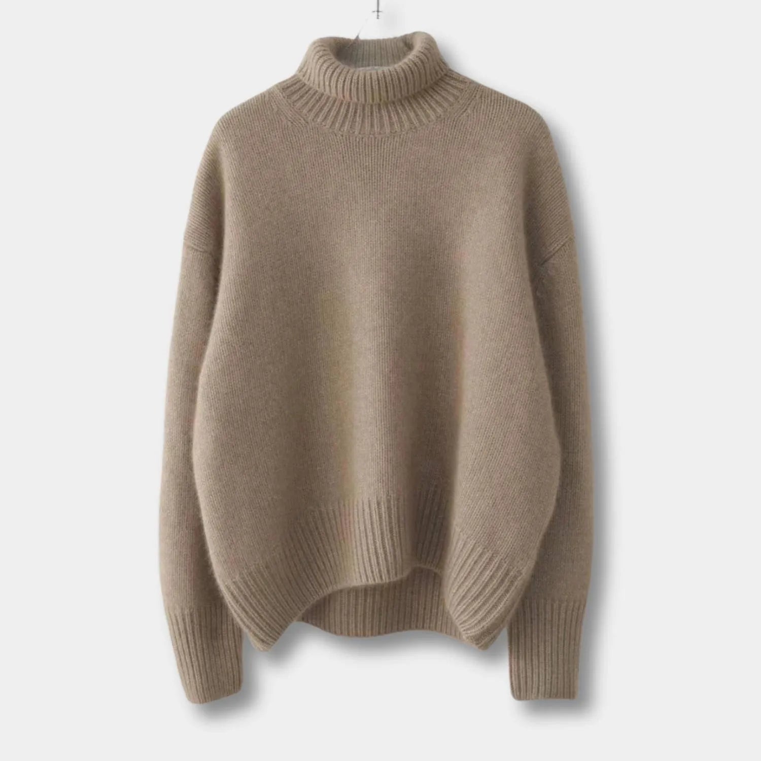 Women's Loose Fit Turtleneck Sweater-Khaki