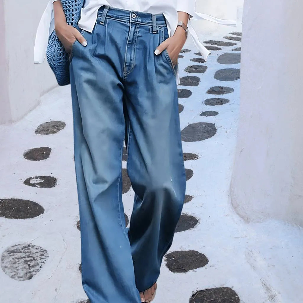 Women’s Retro Wide Leg Jeans with Elastic Waistband-