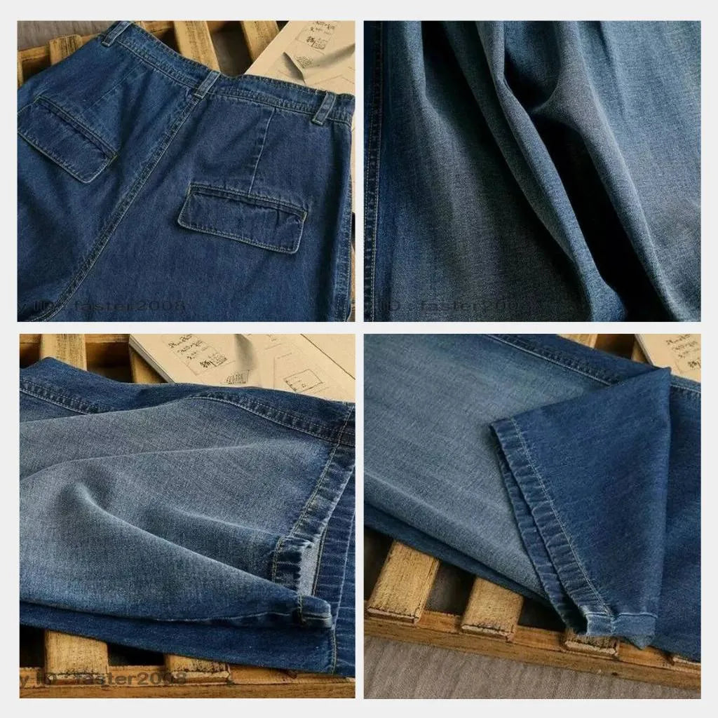 Women’s Retro Wide Leg Jeans with Elastic Waistband-