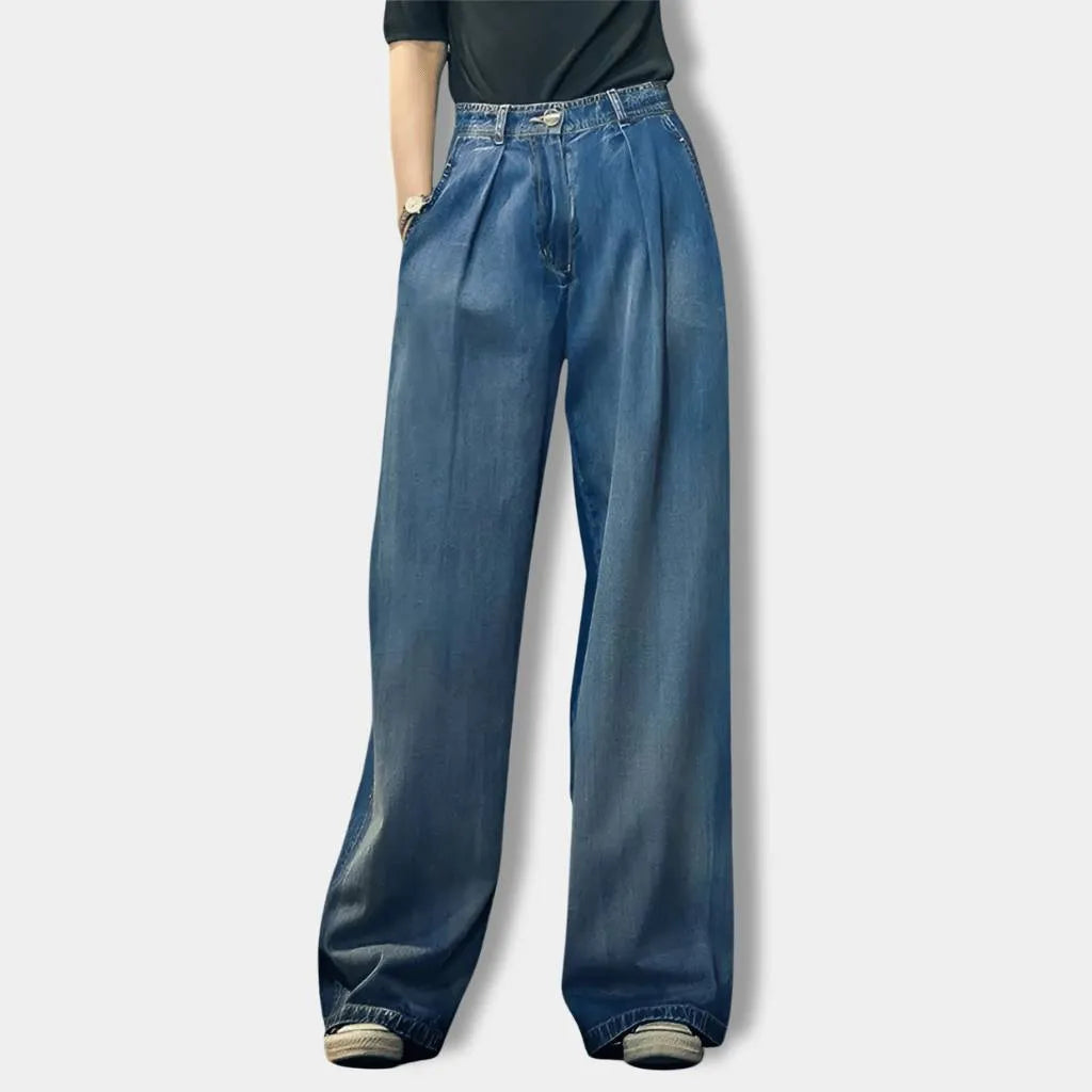 Women’s Retro Wide Leg Jeans with Elastic Waistband-S