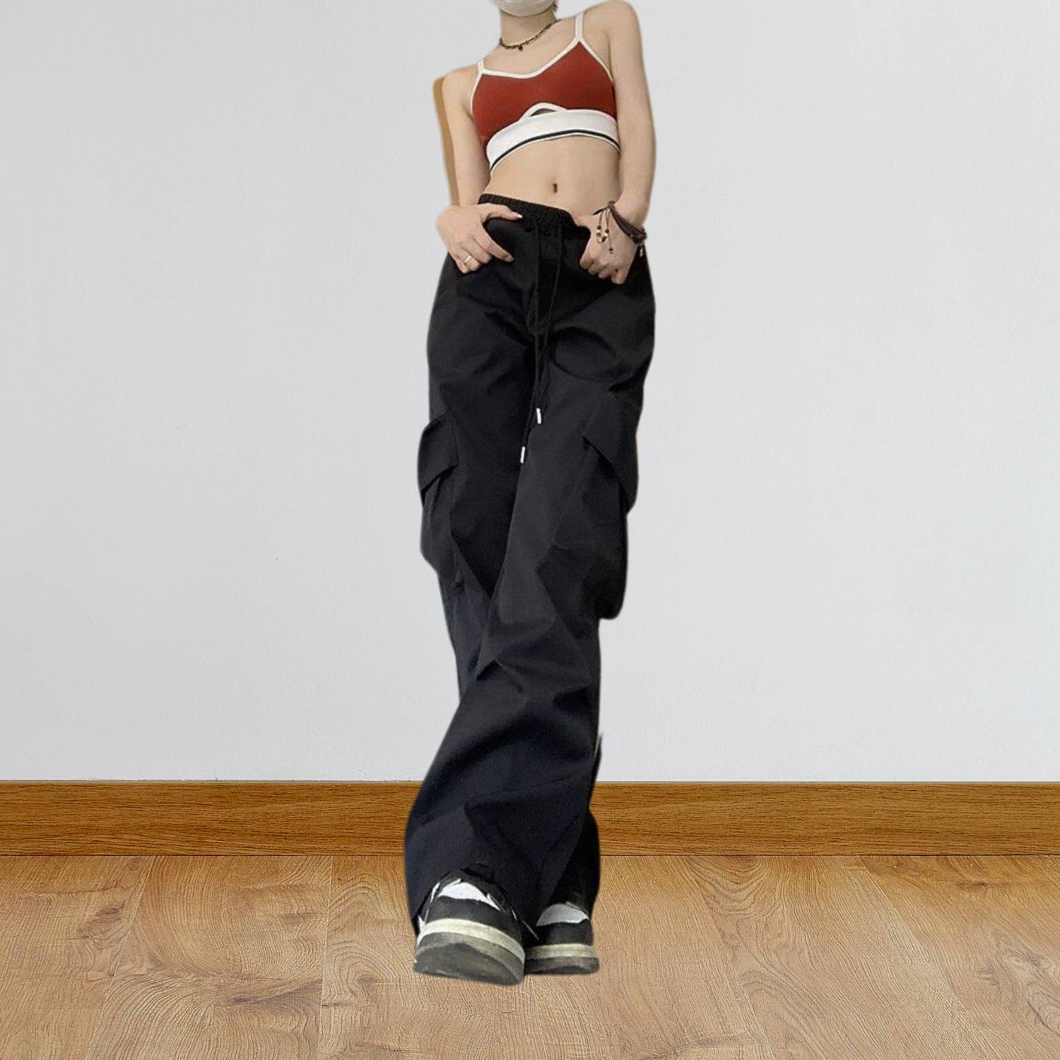 Baggy Y2K Cargo Trousers for Women with Adjustable Drawstring Waist | Blanca-Lanuvo