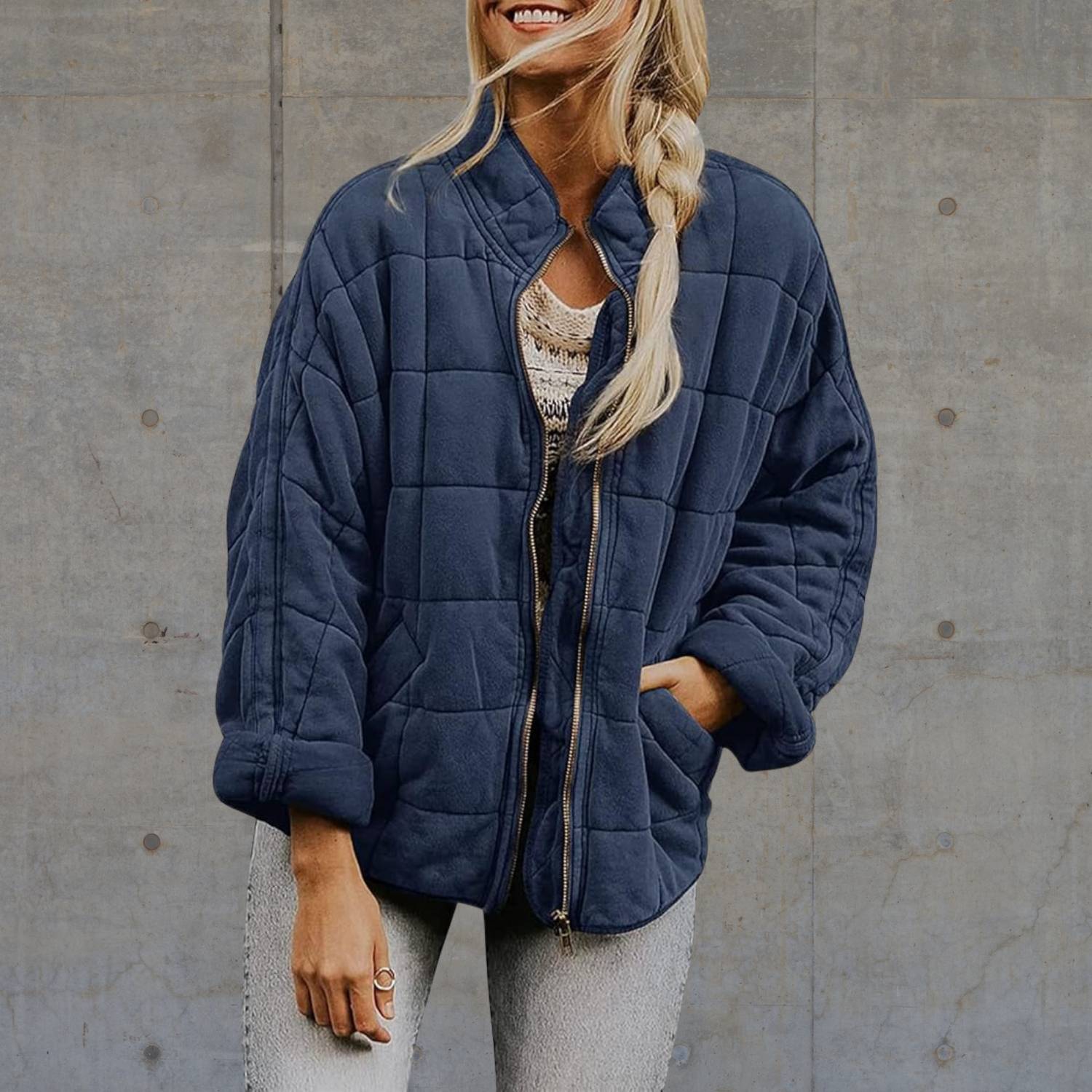 Cozy Oversized Quilted Jacket for Women with Zip-up Design | Chantal-Lanuvo