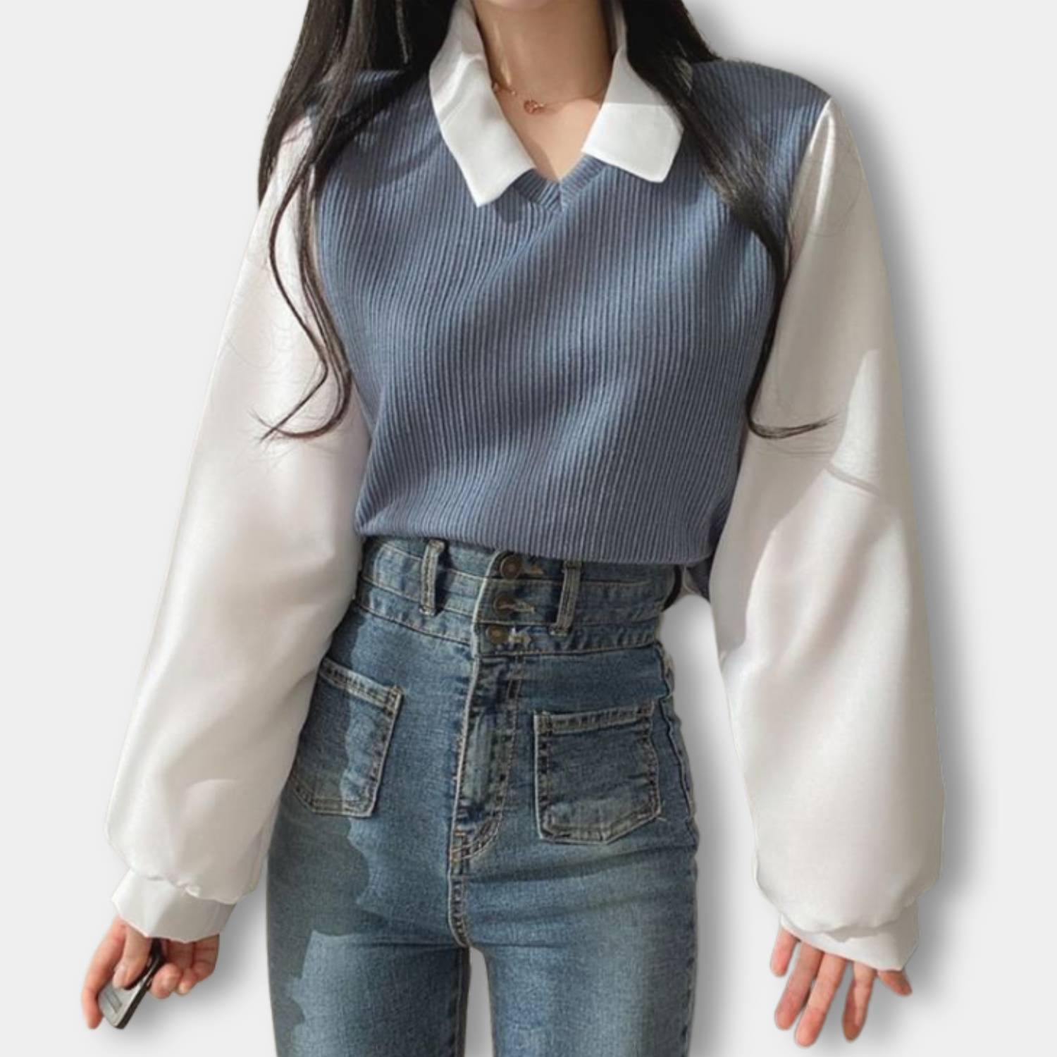 Elegant Y2K Long Sleeve Knitted Top for Women with Collar | Amarah-Lanuvo