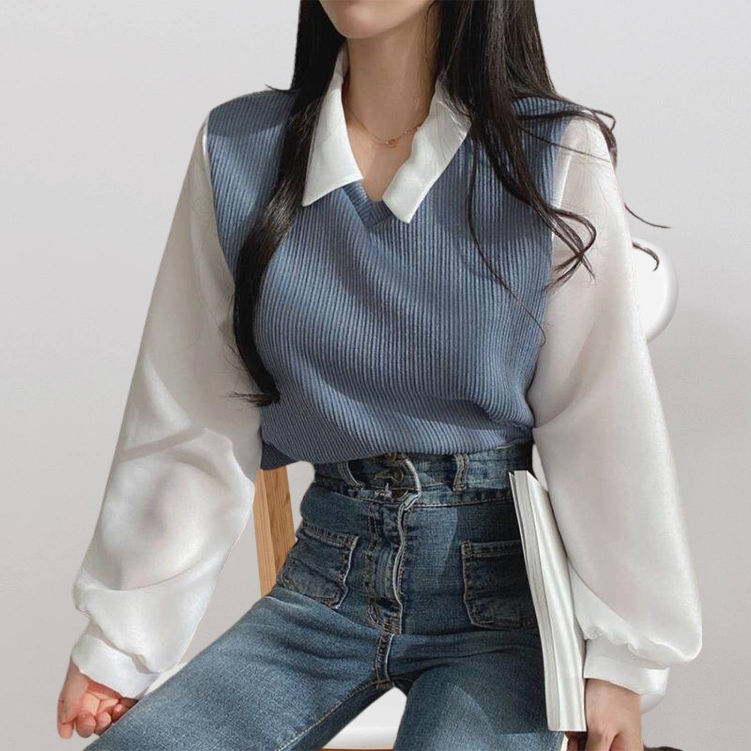 Elegant Y2K Long Sleeve Knitted Top for Women with Collar | Amarah-Lanuvo