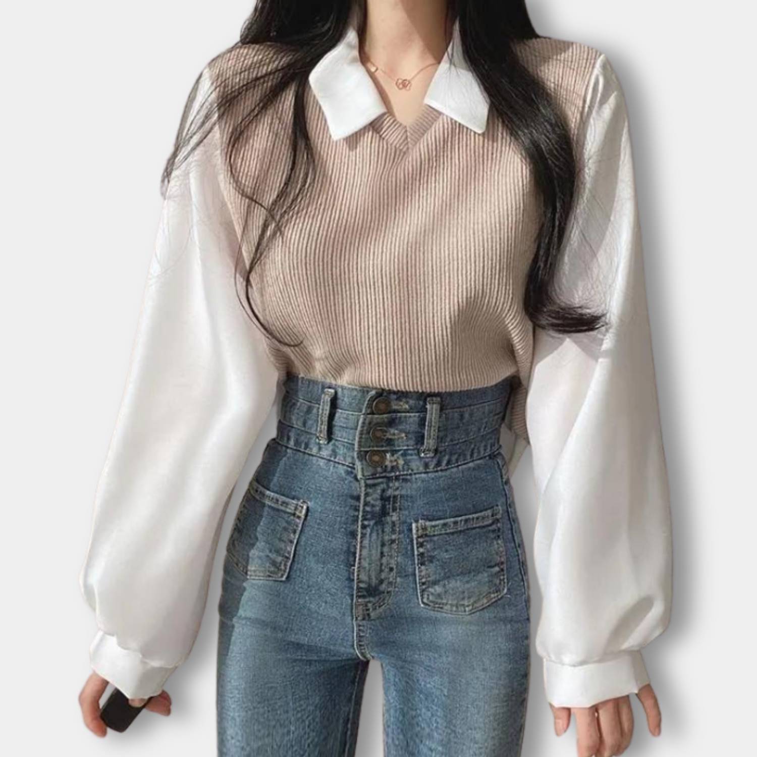 Elegant Y2K Long Sleeve Knitted Top for Women with Collar | Amarah-Lanuvo