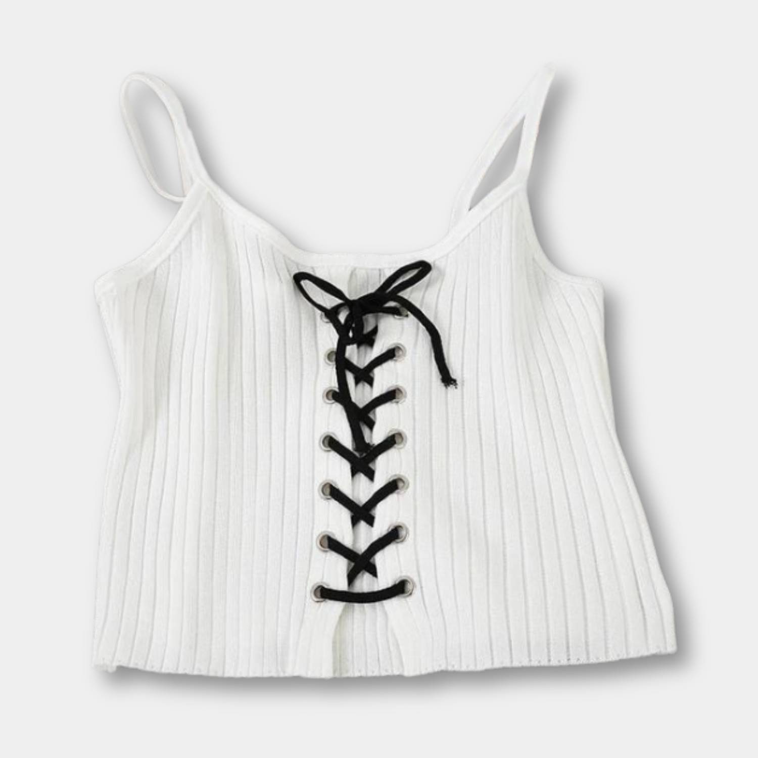 Fashionable Y2K Ribbed Tank Top for Women with Adjustable Front Lacing | Blenda-Lanuvo