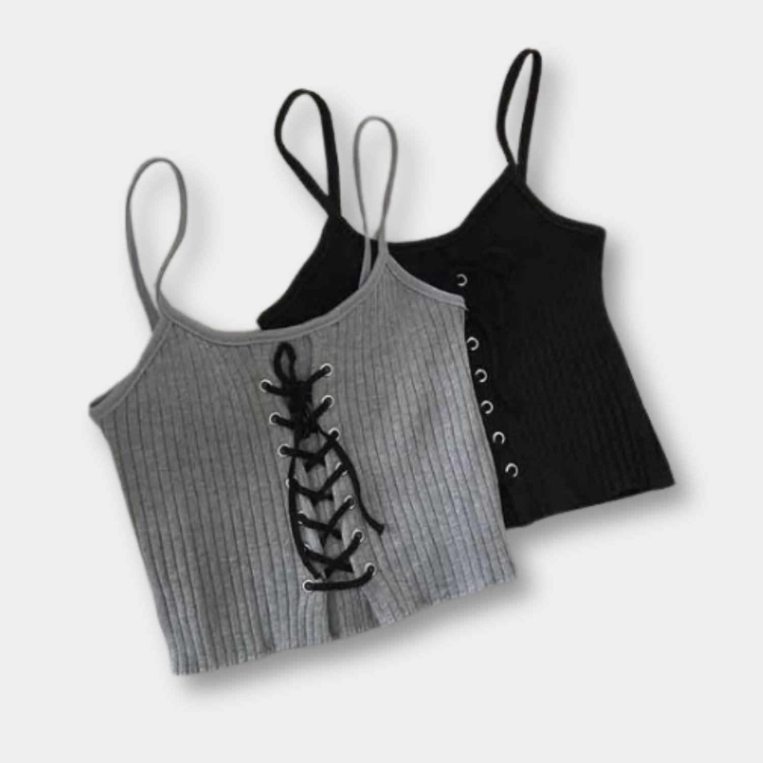Fashionable Y2K Ribbed Tank Top for Women with Adjustable Front Lacing | Blenda-Lanuvo