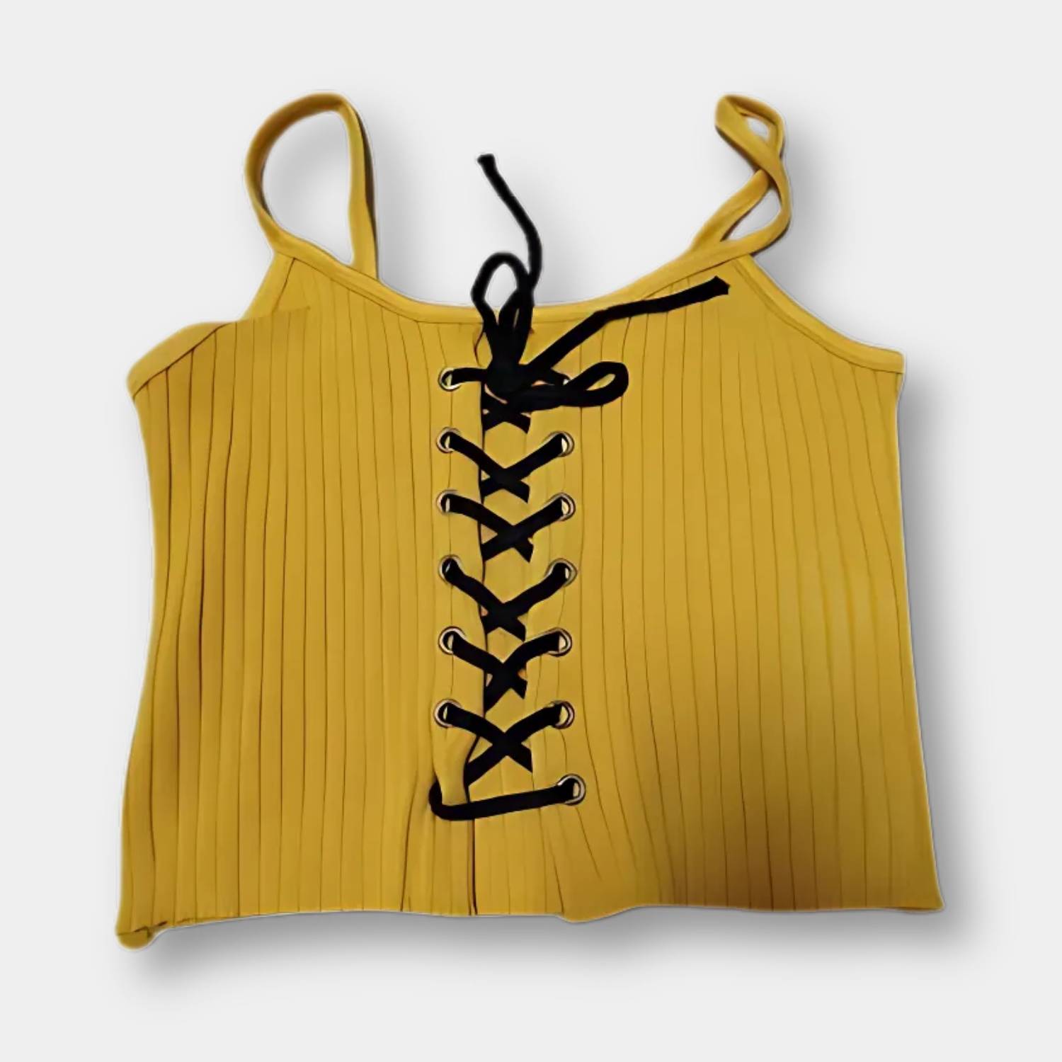 Fashionable Y2K Ribbed Tank Top for Women with Adjustable Front Lacing | Blenda-Lanuvo