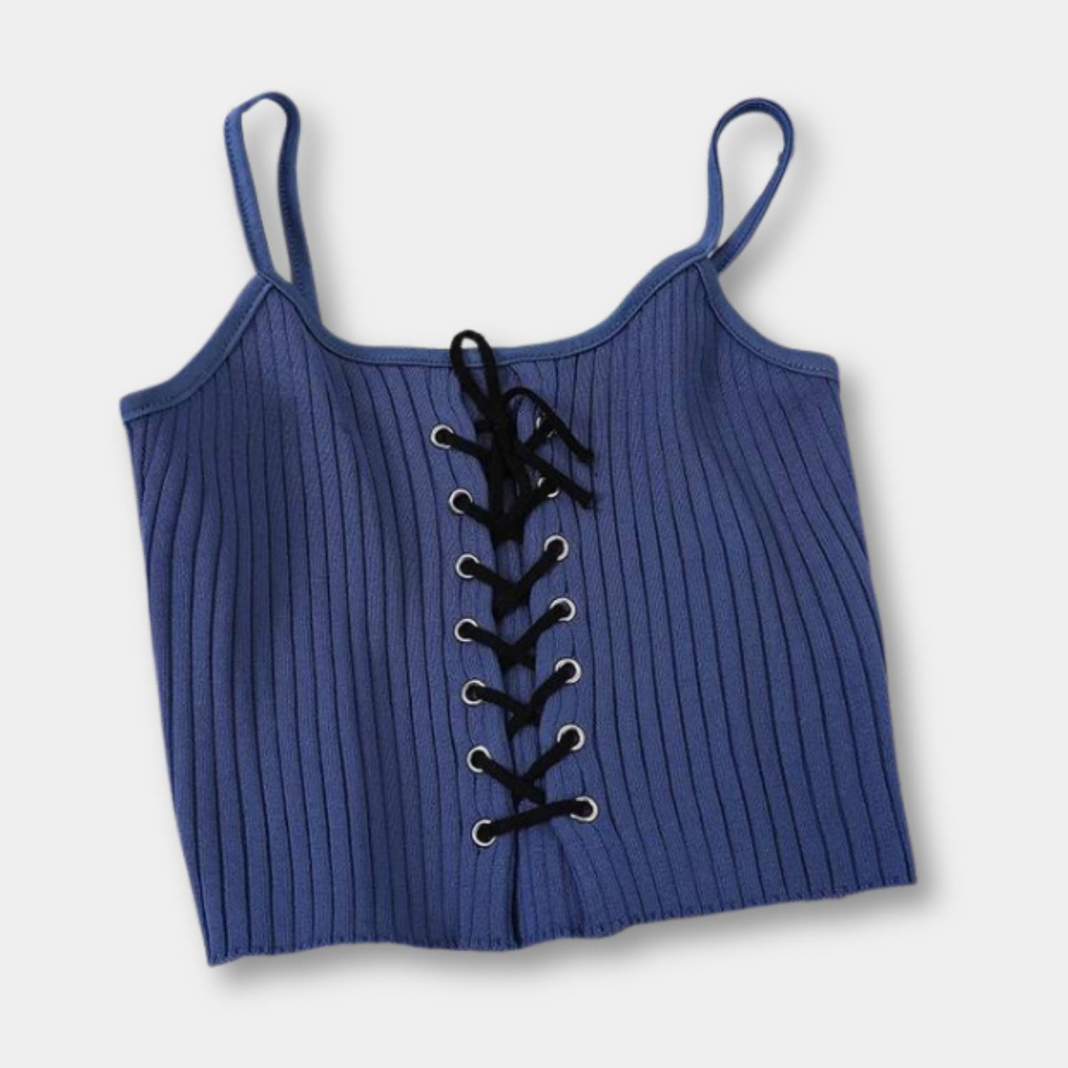 Fashionable Y2K Ribbed Tank Top for Women with Adjustable Front Lacing | Blenda-Lanuvo