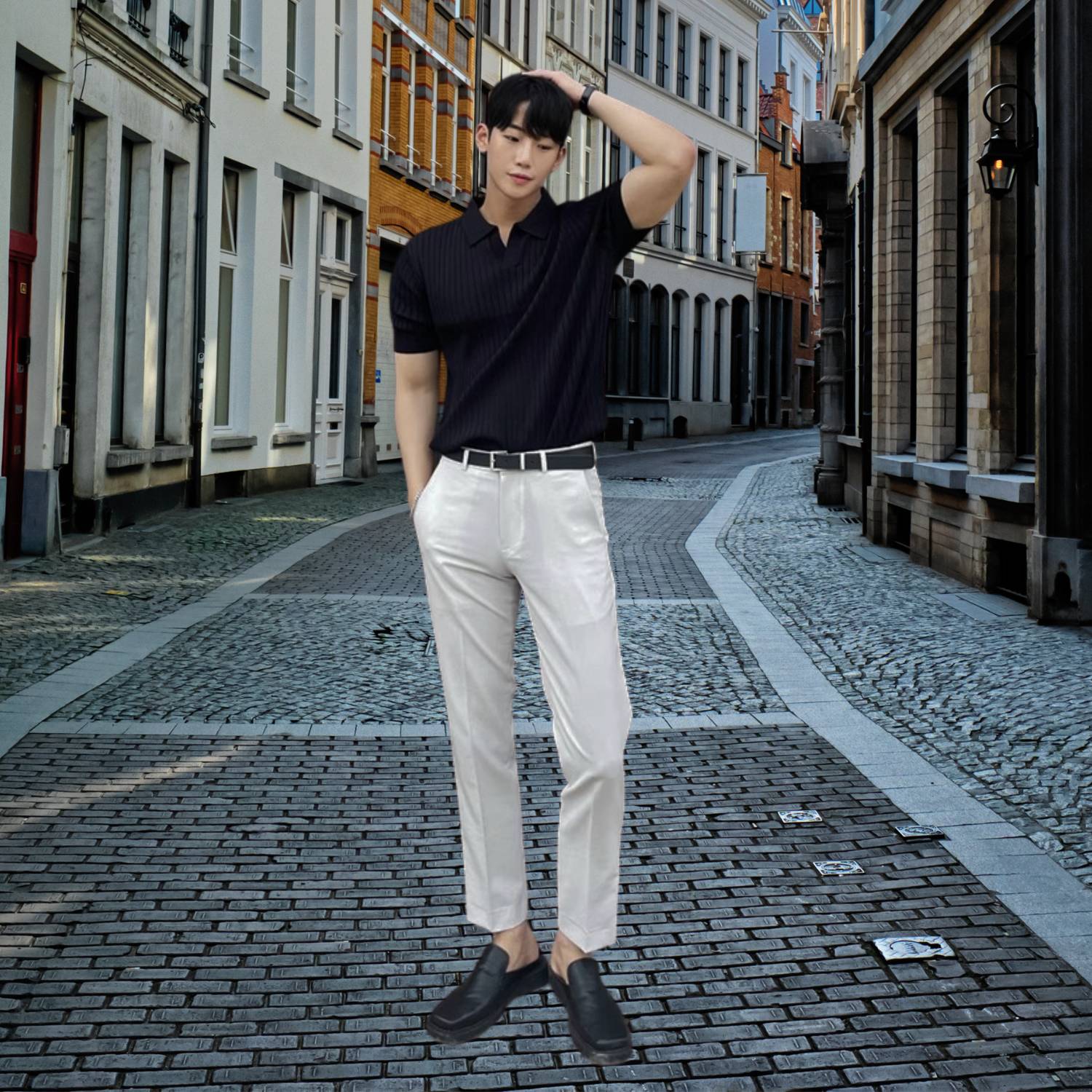 Old Money Polo Shirt for Men with Ribbed Design and Short Sleeves | Francis-Lanuvo