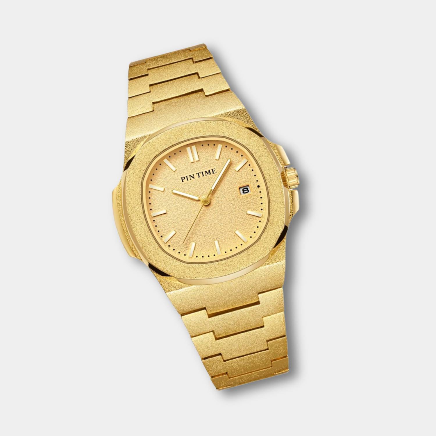Sleek and Water-Resistant Pin Time Luxury Watch for Men with Date Display and Frosty Design | Elias-Lanuvo