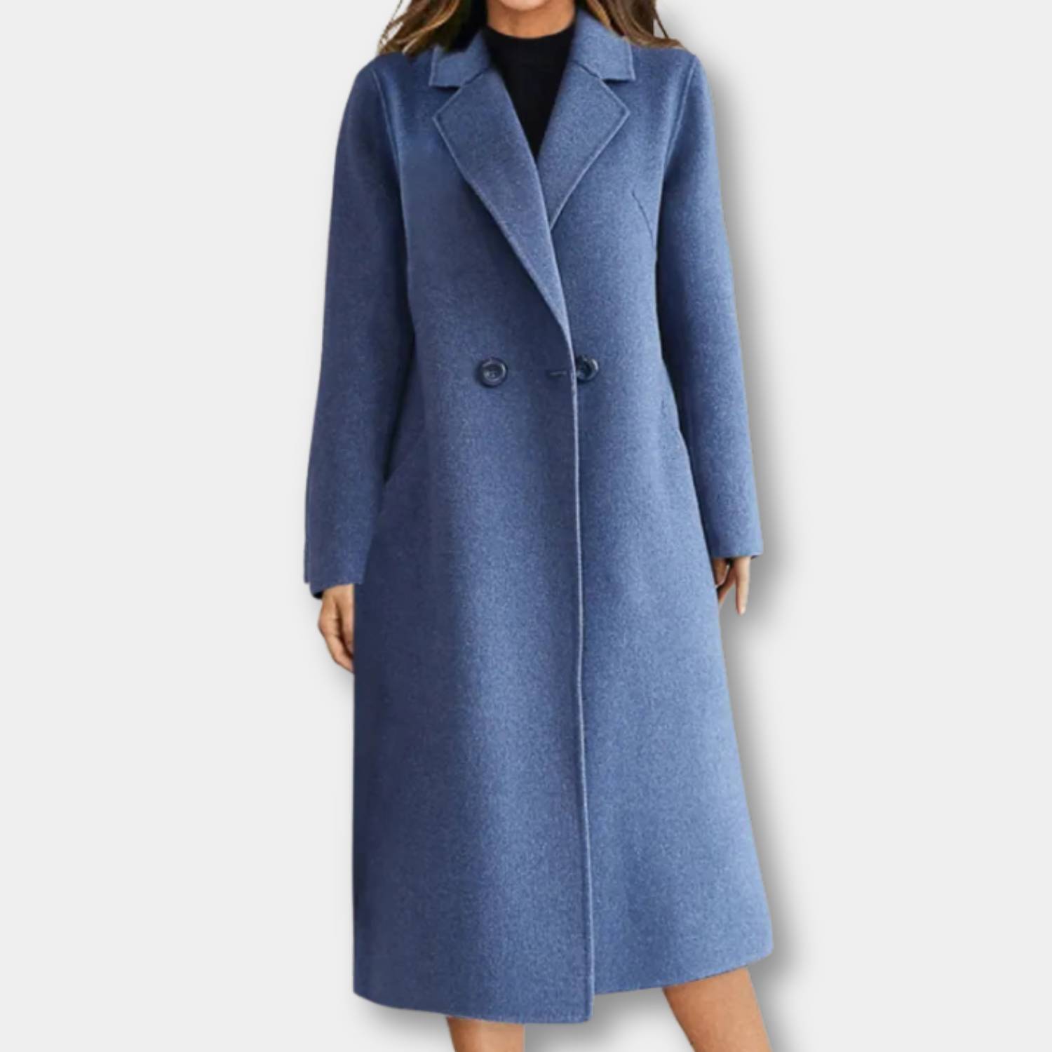 Warm Wool Long Winter Coat for Women with Lapel Collar | Debbie-Lanuvo