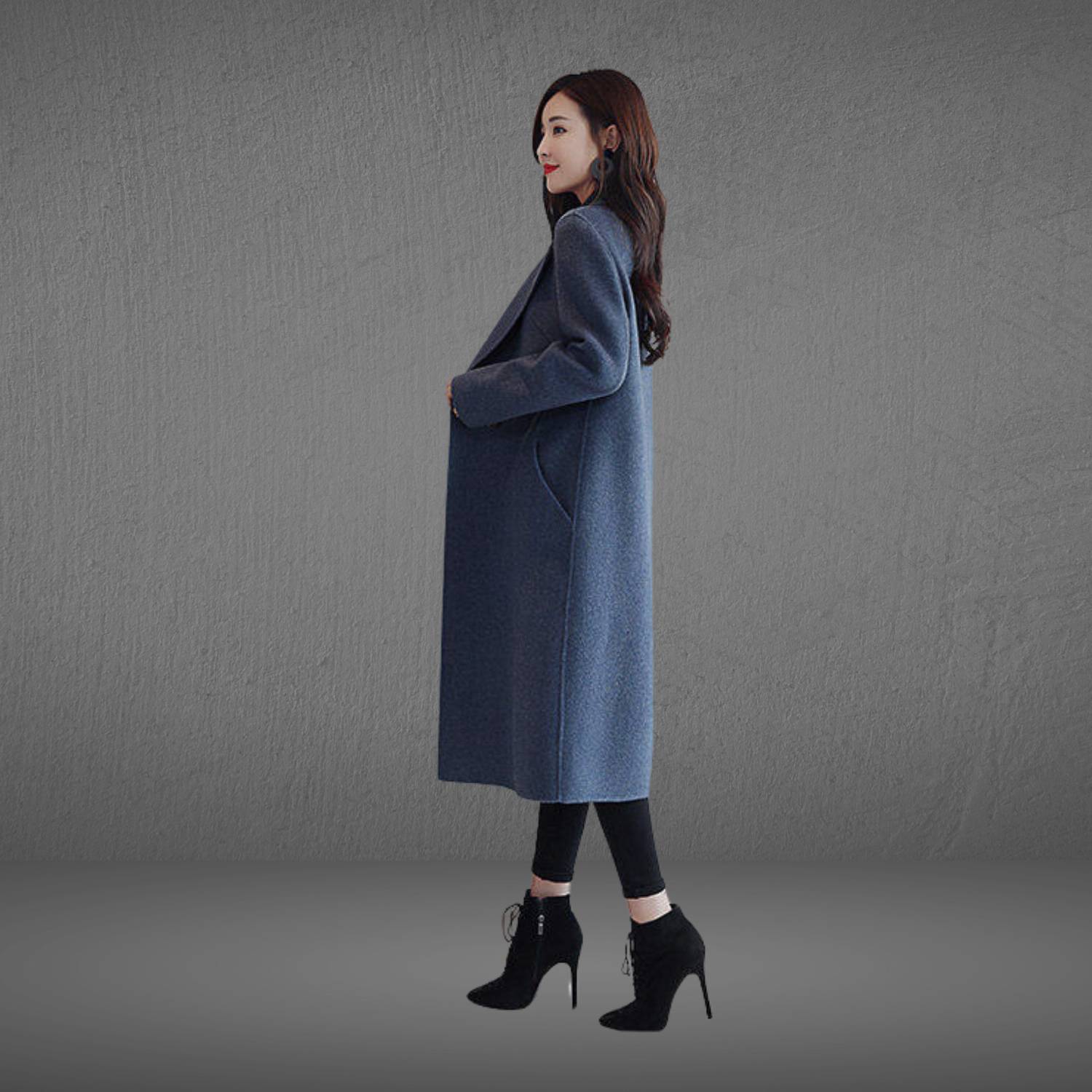Warm Wool Long Winter Coat for Women with Lapel Collar | Debbie-Lanuvo