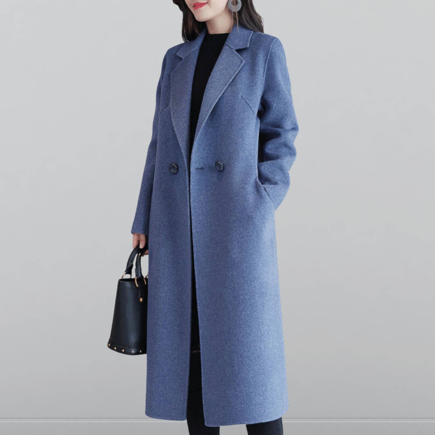 Warm Wool Long Winter Coat for Women with Lapel Collar | Debbie-Lanuvo